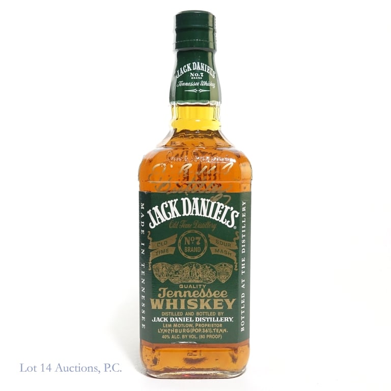 Jack Daniel's Green Label Tenn. Whiskey, Signed: Jack Daniel's Green Label Tennessee Whiskey, 80 Proof, 750ml, Signed by Master Distiller Jimmy Bedford, signature is partially wiped away - please see photos. .
