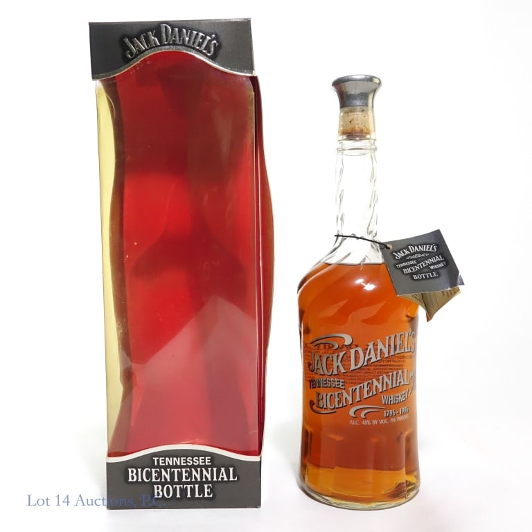 Jack Daniel's Bicentennial Tennessee Whiskey: Jack Daniel's Bicentennial 1796-1996 Tennessee Whiskey Bottle, 96 Proof, 750 ml, in honor of the Tennessee 200th birthday, this Bicentennial bottle is a replica of the Centennial decanter designed in