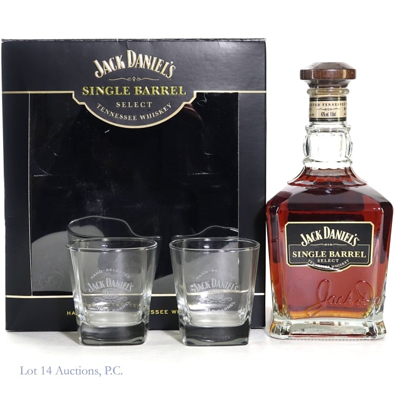 Jack Daniel's SB Tenn. Whiskey Gift Set (2009): Jack Daniel's Single Barrel Tennessee Whiskey (2009), 94 Proof, 750 ml, Bottled: 08-19-09, Barrel #9-3177, Rick #R-22, Gift Set includes 2 Jack Daniel's drinking glasses. Box included to house full se