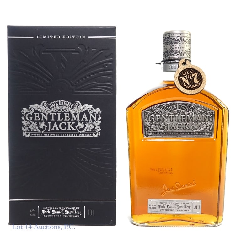 Gentleman Jack Timepiece Tenn. Whiskey (1 L): Gentleman Jack Limited Edition Tennessee Whiskey, 86 Proof, 1 Liter, inspired by Jack Daniel's handcrafted Swiss pocket watch, also referred to as the Time Piece bottle. White Rabbit Bottle Shop neck 