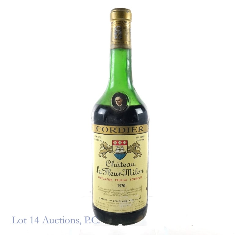1970 Ch. La Fleur-Milon Pauillac / Cordier: 1970 Chateau La Fleur-Milon Pauillac / Cordier, %ABV: N/A, 1 Pint, 8 Ounces, Vintage: 1970, Region: Bordeaux, Appellation: Pauillac. Fill is slightly below shoulder**cork is sunken in slightly with re