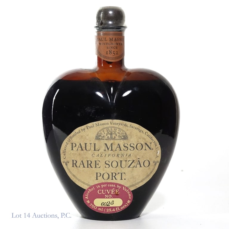 Paul Masson Rare Souzao Port: Paul Masson California Rare Souzao Port. 750 ml. 18% ABV. Cuvee #602S. High shoulder fill.