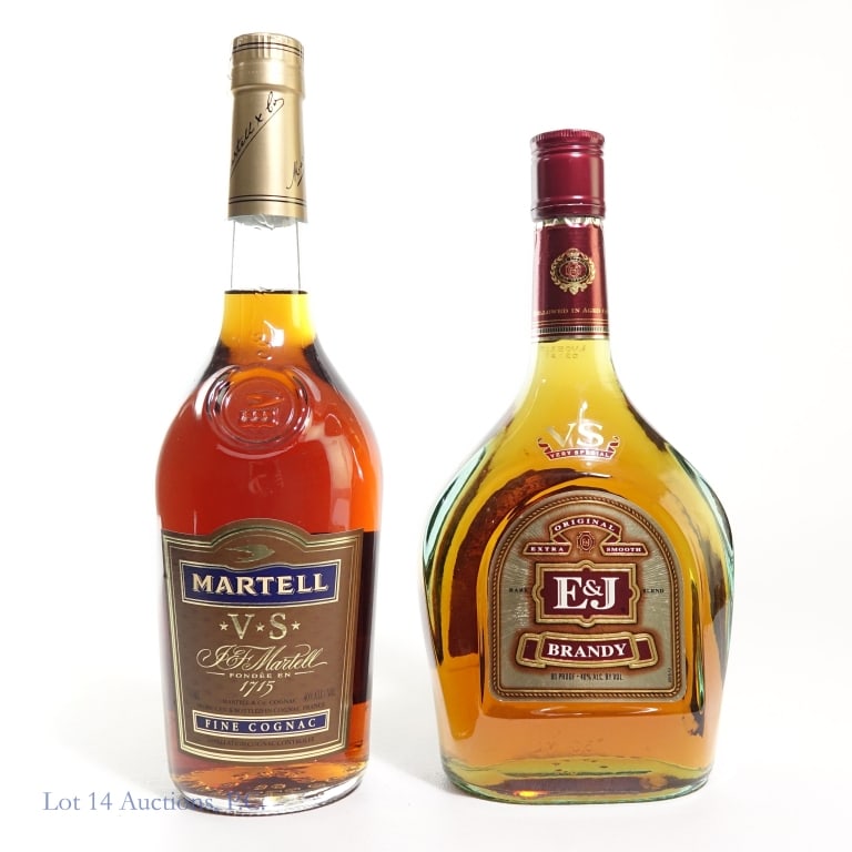 Martell VS & E&J Brandy (2): Two (2) bottles. #1 - Martell VS Fine Cognac, 40%abv, 750ml. #2 - E&J Brandy, 40%abv, 750ml,