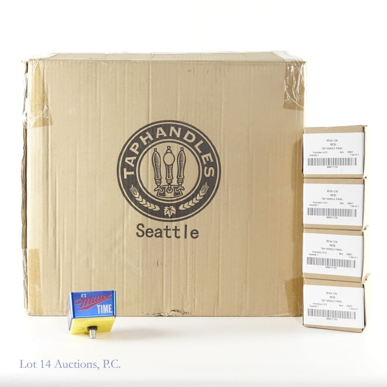 It's Miller Time Tap Handle Finials, NIB (90): It's Miller Time Tap Handle Finials, NIB (90). Ninety (90), New In Box, tap handle finials promoting Miller Lite, 1.5" x 1.25". Items appear unused and brand new. See photos for more details.