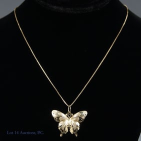 14k Yellow Gold Butterfly Pendant & Chain