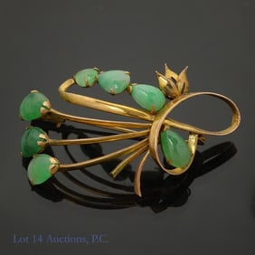 14k Yellow Gold Jadeite Pin Brooch