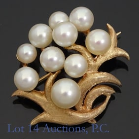 14k Yellow Gold & Pearl (?) Pin Brooch