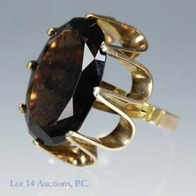 "14k" Yellow Gold Smokey Quartz MCM Ring