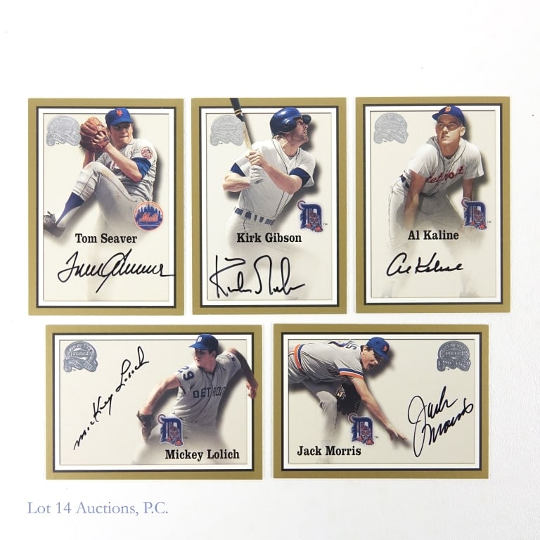 2000 Fleer Greats of the Game Autographed Cards: Five 2000 Fleer Greats of the Game autographed cards: Tom Seaver (New York Mets), Kirk Gibson (Detroit Tigers), Al Kaline (Detroit Tigers), Mickey Lolich (Detroit Tigers), Jack Morris (Detroit Tigers)