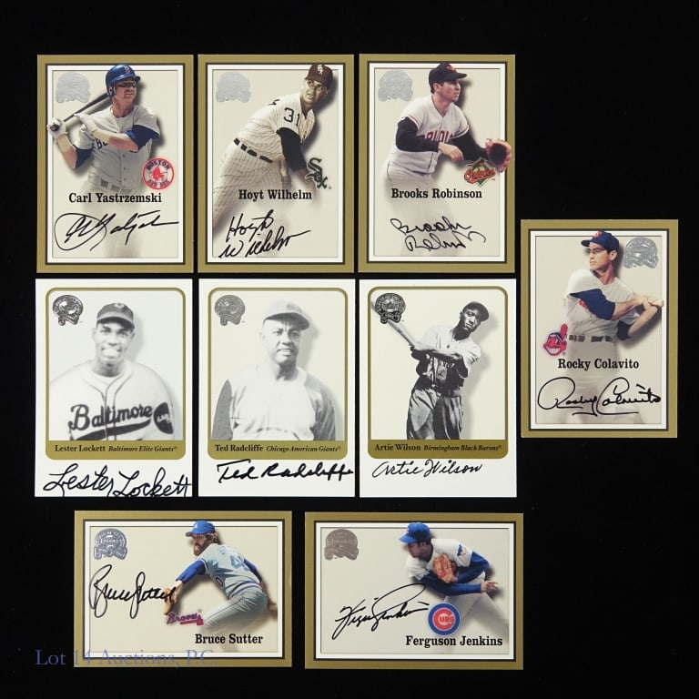 2000 2001 Fleer Greats of the Game Autograph Cards: Six 2000 Fleer Greats of the Game autographed cards (each card has a Fleer / SkyBox COA on back). Cards: Carl Yastrzemski (Boston Red Sox), Hoyt Wilhelm (Chicago White Sox), Brooks Robinson (Baltimore