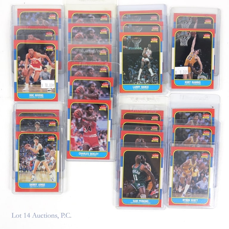 1986-87 Fleer Basketball Rookie Cards (24): There are a total of eight different player rookie cards in this collection. The following cards are included: Danny Ainge card #4 (3)***Larry Nance card #78 (3)***Charles Oakley card #81 (6)***Sam Pe