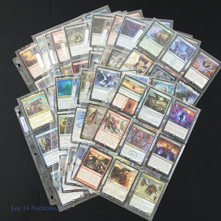 Magic The Gathering (MTG) Trading Cards (135): Magic The Gathering (MTG) Trading Cards (135 Cards Total). Features (15) pages of cards that are exclusively Mythic (orange-red / bronze) & Rare (gold). Also features some Legendary Creatures. The car
