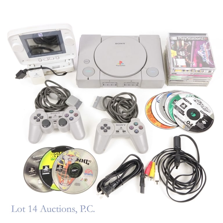 PlayStation 1 & Games (19): PlayStation 1 & 19 Games. With 2 controllers, power cords, and memory card. Games include: Final Fantasy VII, GameShark, PlayStation Picks (Namco's Ridge Racer, Air Combat, and Tekken), Monopoly (x2),