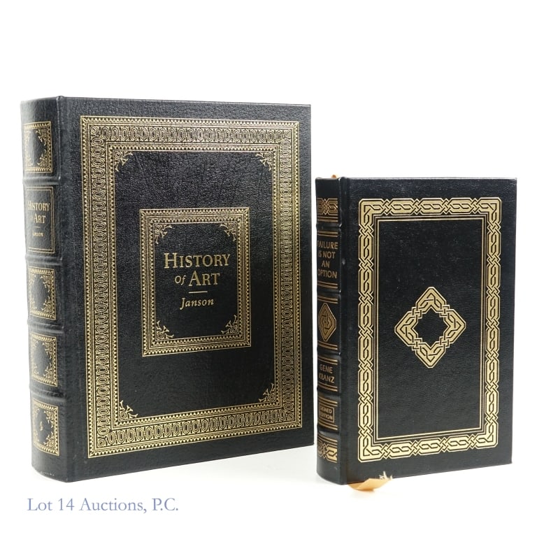 Failure Is Not an Option Sgnd & History of Art, 2: Two hardcover volumes, black leatherbound with gilt bordered covers, gilt ribbed spines, and gilt edges. 1-"Failure is Not an Option: Mission Control From Mercury to Apollo 13 and Beyond" by Gene Kran
