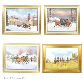 W. Wallern & Josef Kucper Equestrian Paintings (4) (LOCAL / 3rd Party Shipping only)