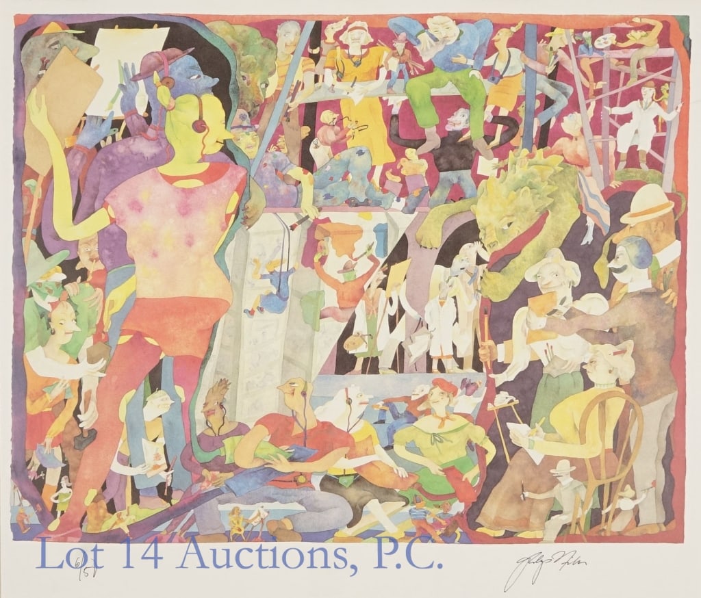 Gladys Nilsson Print, Signed and Numbered: Gladys Nilsson Print, Signed and Numbered. 21" x 16" of visible art print by Gladys Nilsson for the SAIC (School of the Art Institute of Chicago) in 1992. Title: Big School Picture, Little Paper Mural