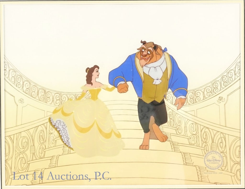 1992 Disney Beauty And The Beast Sericel (COA): 1992 Walt Disney Beauty And The Beast Sericel (Limited Edition 2500) (Walt Disney Certified Seal - Bottom Right). (Framed: 20X18). Please see images for details regarding condition.