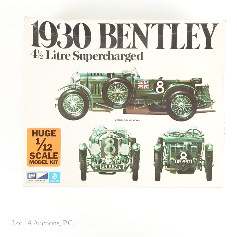 MPC 1930 Bentley Litre Supercharged Car Model Kit: MPC 1930 Bentley Litre Supercharged Car Model Kit. 1:12 scale. With original box. The kit appears to be complete, but not guaranteed.