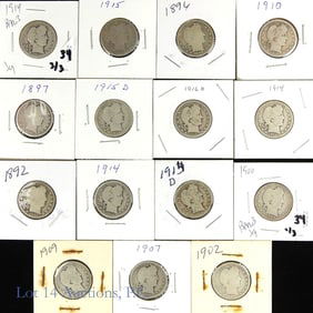 1892 - 1916 USA 90%-Silver Barber 25c (15)