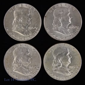 1962-D USA 90%-Silver Franklin 50c AU-BU (4)