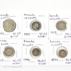 1874 - 1921 Canada Silver Coins (6)