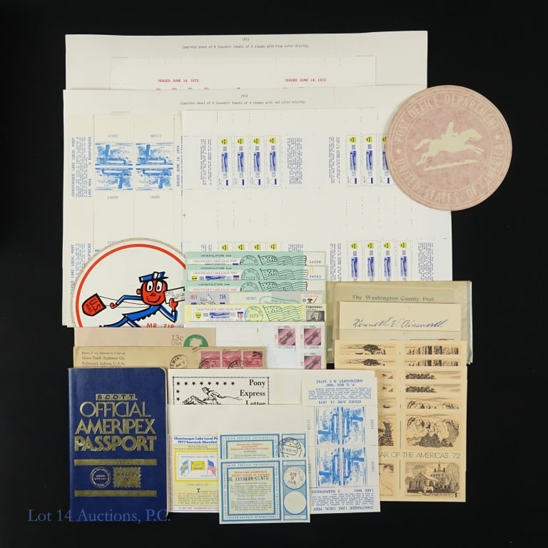 1892 - 1986 Unique & Vintage Philatelic Items -30+: Over thirty (30+) United States unique and vintage philatelic items as follows: ---1892 - 1913 vintage post cards (6); ---1921 Coven Linen Company advertising post card, pm Cambridge New York; ---1930