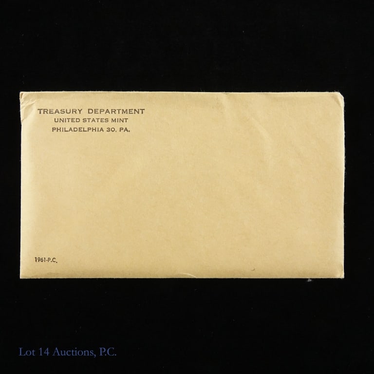 1961 USA Silver 5-Coin Proof Set in SEALED OGP: 1961 United States silver 5-coin proof set (Philadelphia Mint) in originally sealed OGP, unopened after 64 years. Half dollar, quarter and dime metal is 90% silver. Mintage is 3,028,244. *** Lot 14 Au