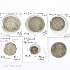 1670 - 1938 U.K. Various Silver Coins (6)