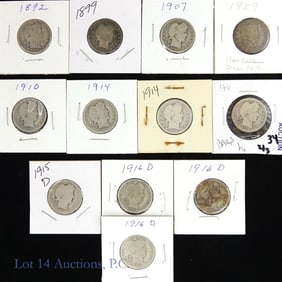 1892 - 1916 USA 90%-Silver Barber 25c (12)