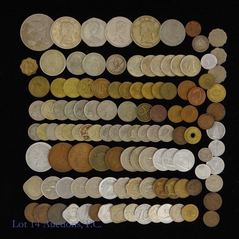1960s - 1970s Various World Coins (100+): Over one hundred (100+) world coins. Per consigner, lot includes coins from Italy, Formosa, France, India, Holland, Turkey, Austria, Persia (Iran), East Germany, West Germany, Kenya, Mexico, Canada, A