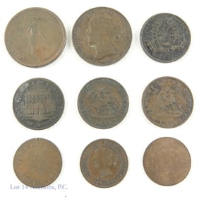 1837 - 1859 Canada Copper Tokens & Coin (9)