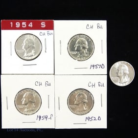 1945 - 1959 USA Silver Washington 25c CH BU (5)