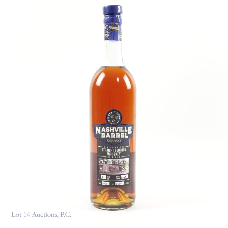 Nashville Barrel Co Bourbon: 1-Nashville Barrel Company 6 Year Single Barrel Bourbon, 117.2 Proof, 750 ml, The Jack Shack 3 Private Selection, Barrel #1389.