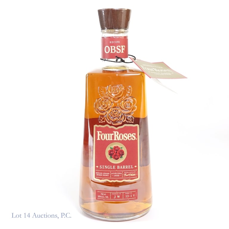 Four Roses Single Barrel Bourbon (OBSF): Four Roses Single Barrel Bourbon, 100 Proof, 750 ml, Barrel #13-1V, Warehouse No. J W.