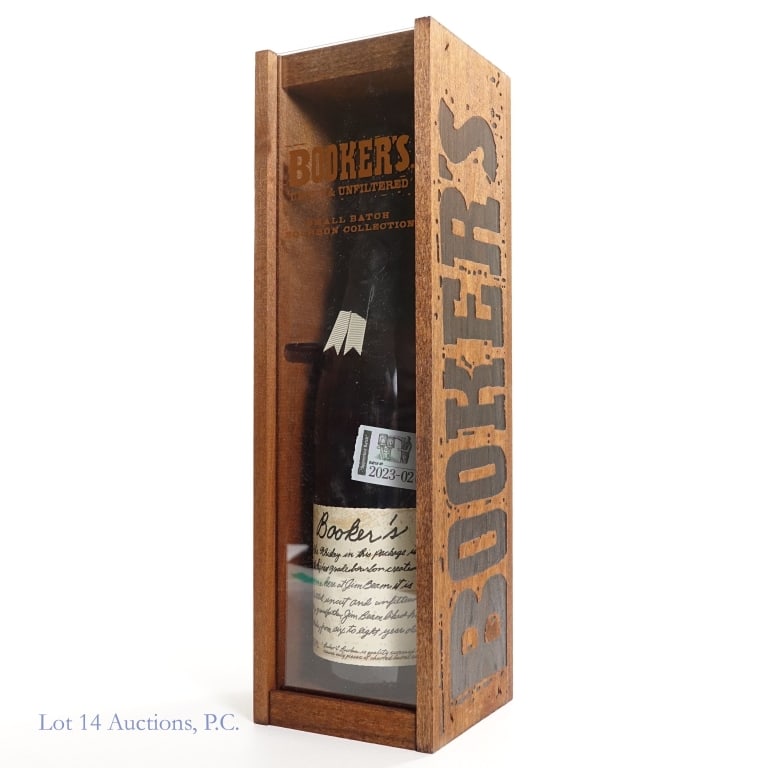 Booker's Small Batch Bourbon (2023-02): Booker's Small Batch Bourbon, "Apprentice Batch", 125.5 Proof, 750 ml, Batch #2023-02, Aged: 7 Years, 1 Months, 2 Days. Wooden box included.
