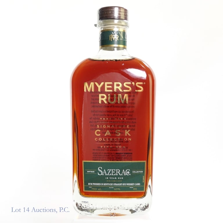 Myers's Signature Cask Sazerac Rum (2025): 2025 Myers's Signature Cask Collection Antique Sazerac 18 Year Old Collection Rum finished in Kentucky Straight Bourbon Whiskey Casks. 750ml, 86 Proof.