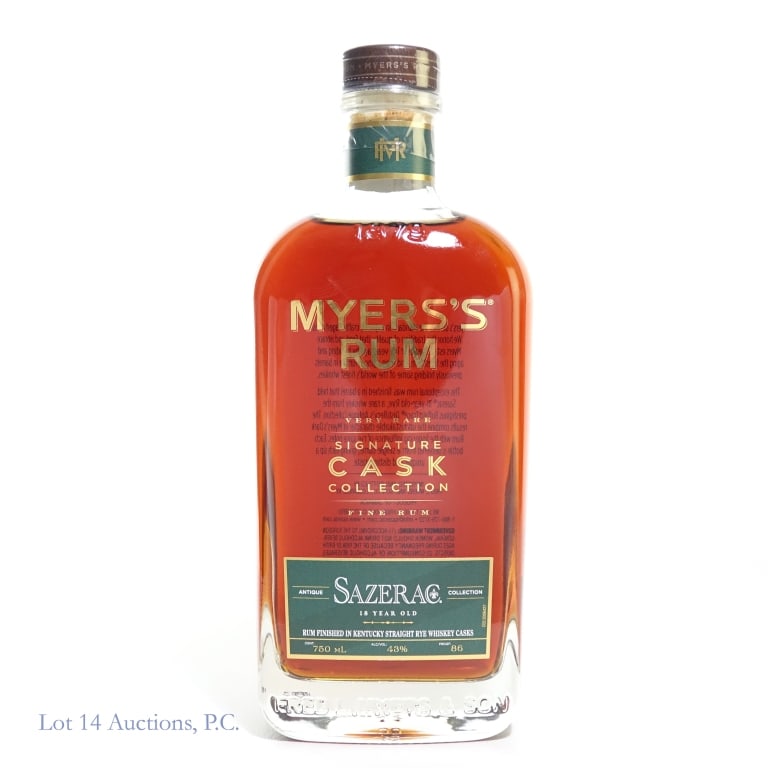 Myers's Signature Cask Sazerac Rum (2025): 2025 Myers's Signature Cask Collection Antique Sazrerac Collection Rum finished in Kentucky Straight Bourbon Whiskey Casks. 750ml, 86 proof.