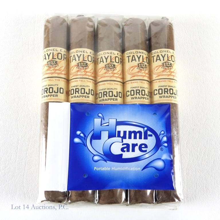 E.H. Taylor Corojo Wrapper Toro Gordo Cigar 5 Pack: E.H. Taylor Corojo Wrapper Toro Gordo Cigars, 6" x 56, Origin: Dominican Republic. Consignor stored these cigars since original purchase in a humidity-controlled humidor, and transported them to the a