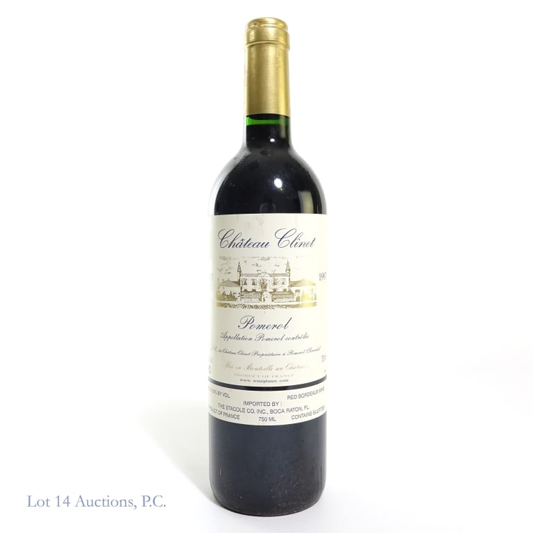 1997 Chateau Clinet Pomerol: One bottle of 1997 Chateau Cline Pomerol wine, Product of France. 12.5% ABV. See photos for any label / capsule damage, condition, and details.