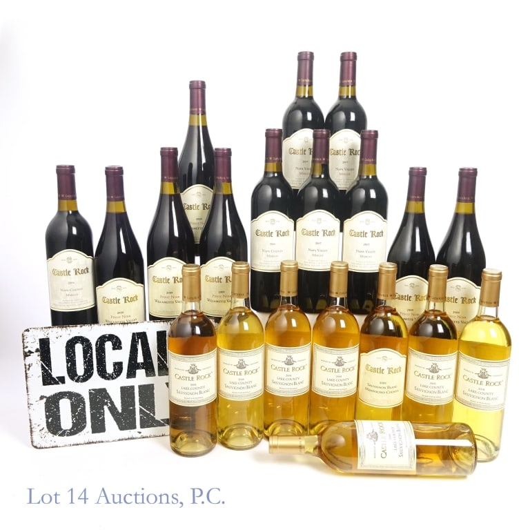 Castle Rock Assorted Wines (20): Twenty (20) bottles in this lot. 7-Castle Rock 2008 Lake County Sauvignon Blanc Wine. 750 ml. 13% ABV. Cellared and Bottled Castle Rock Winery, Geyserville, CA. 2-Castle Rock 2006 Napa County Merlot W