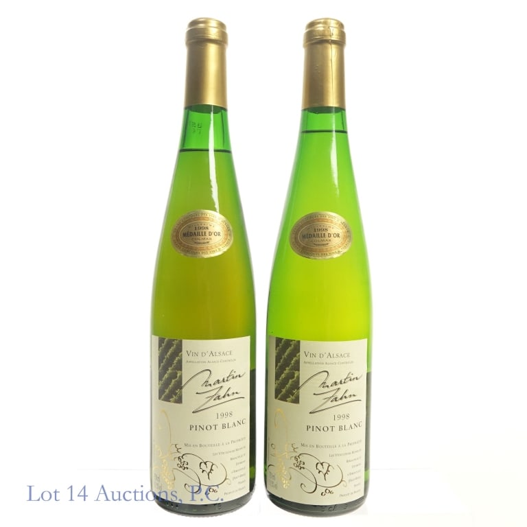 Martin Zahn Pinot Blanc Wine (2): Two (2) bottles in this lot. 1998 Vin D'Alsace Martin Zahn Pinot Blanc Wine. 1998 Medaille d'Or Colmar Award. 750 ml. 11.5% ABV.