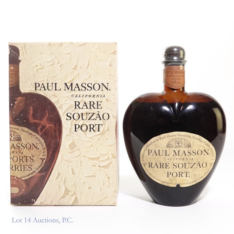 Paul Masson Rare Souzao Port: Paul Masson California Rare Souzao Port. 750 ml. 18% ABV. Cuvee #901S. (Cuvee sticker is separated from bottle) High shoulder fill.