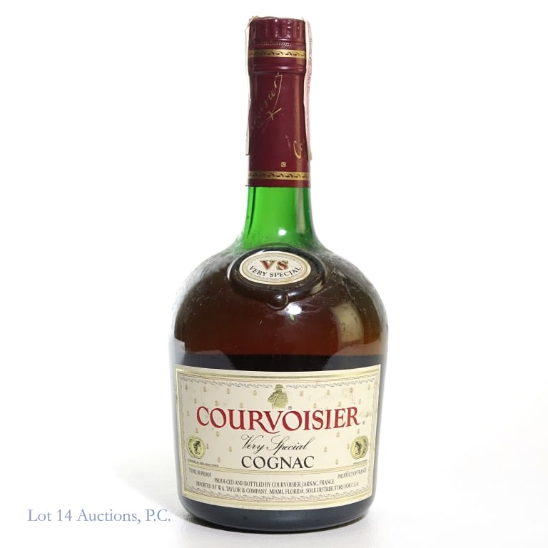 1980s Courvoisier VS Very Special Cognac: Courvoisier VS Very Special Cognac, 80 Proof, 750 ml, 1980s bottling. Slight nicks and scuffs to tax strip but overall intact and in fair condition overall. Slight residue on outer glass. Please see p