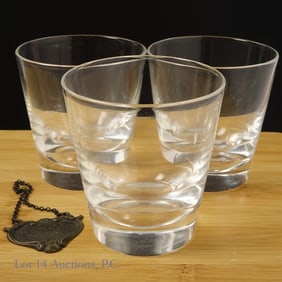 Steuben Rocks Glasses (3) & Sterling Slvr Scotch