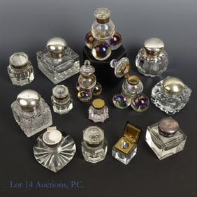 Sterling Silver Lidded Glass Inkwells (14)