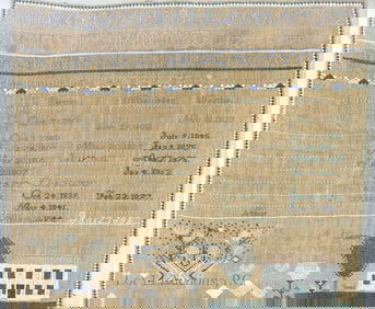 Framed Needlework Sampler ca. 1833