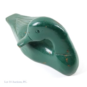 Wooden Green Duck Sculpture