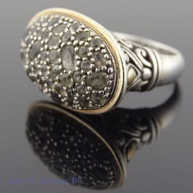 John Hardy Ster Silver 18k Gold Pave Ring