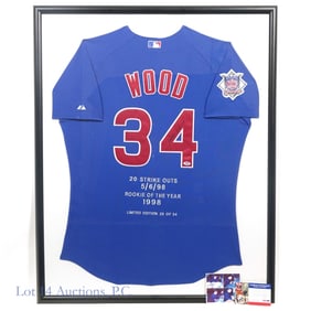 LE Kerry Wood Signed Framed Jersey PSA COA - LOCAL
