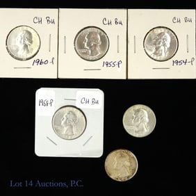 1945 - 1960 USA Silver Washington Quarters *BU+ (6)